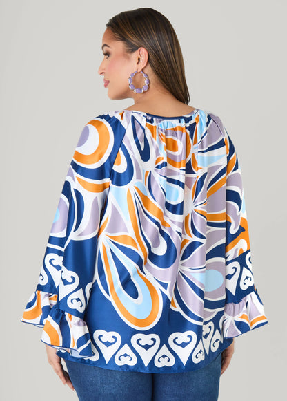 Ruffled Printed Satin Blouse