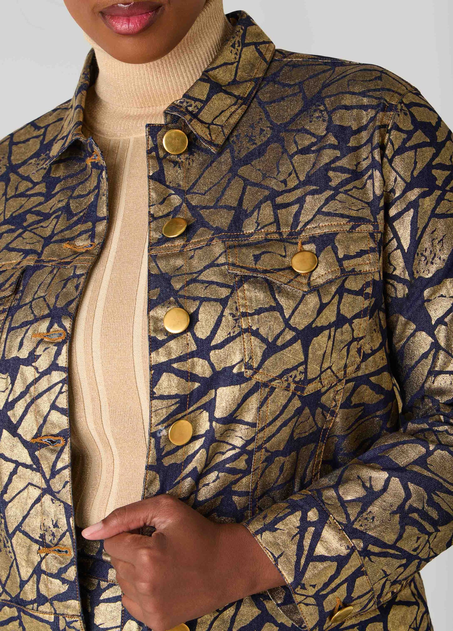 Cropped Shatter Print Denim Jacket