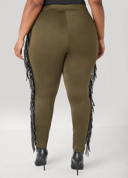 Studded Fringed Track Pants