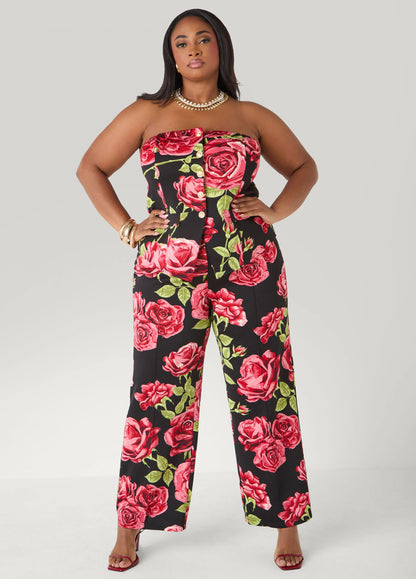 Rose Print Wide Leg Pants