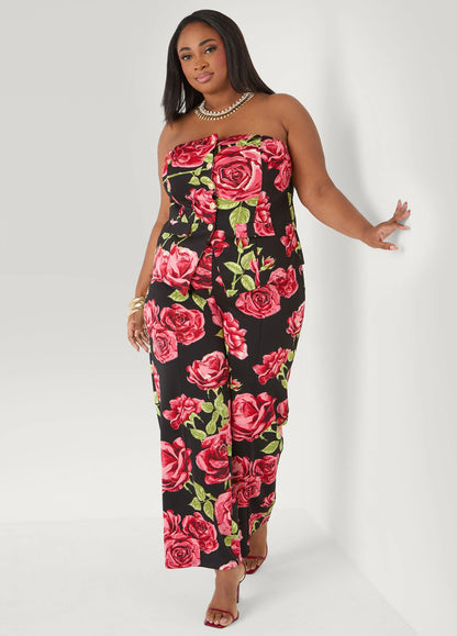 Strapless Rose Print Top