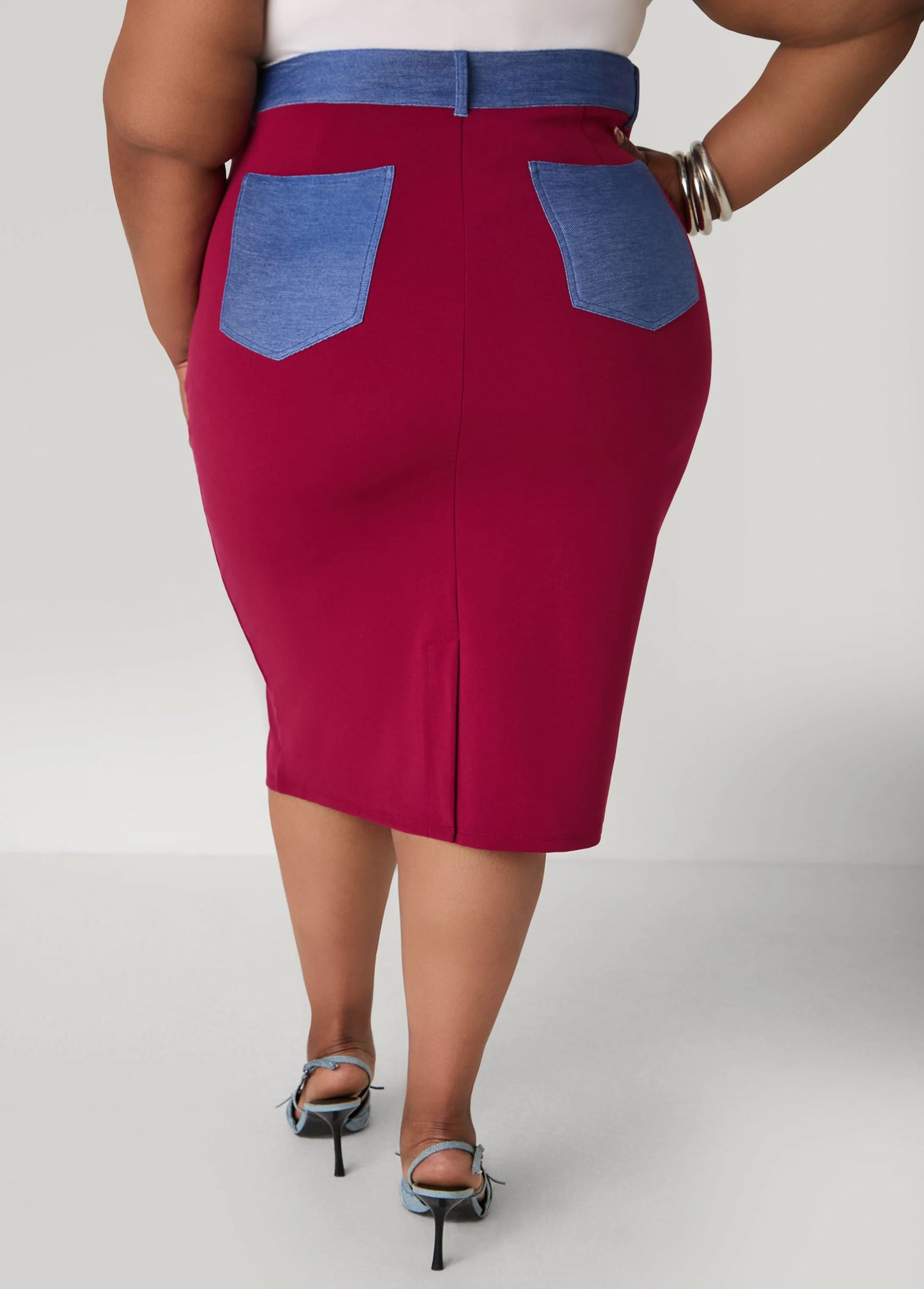 Denim Paneled Midi Skirt