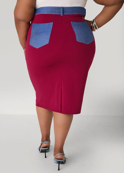 Denim Paneled Midi Skirt