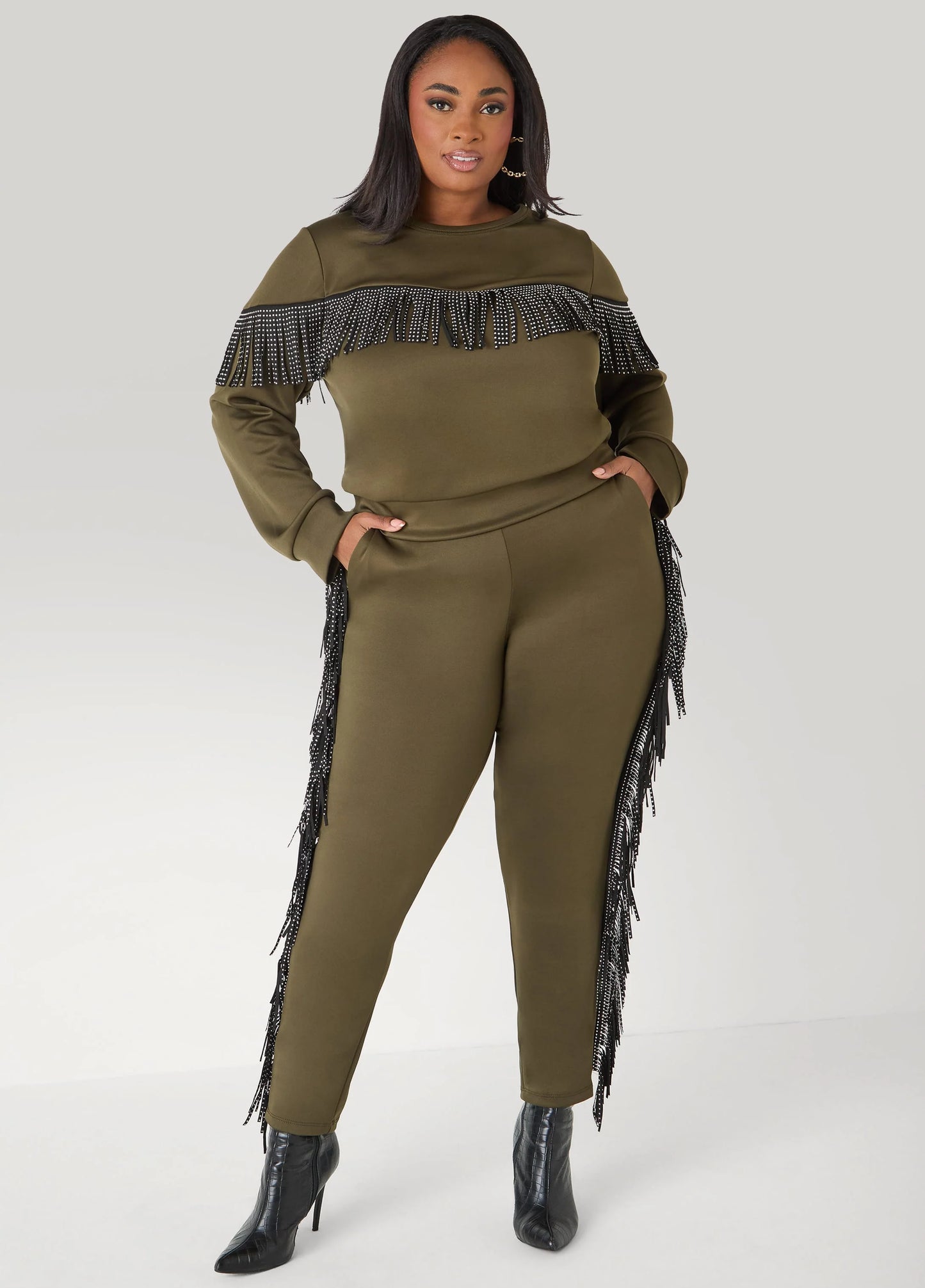 Studded Fringed Track Pants