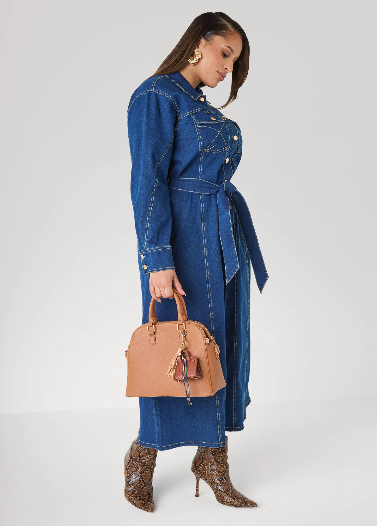 Belted Denim Maxi Shirtdress