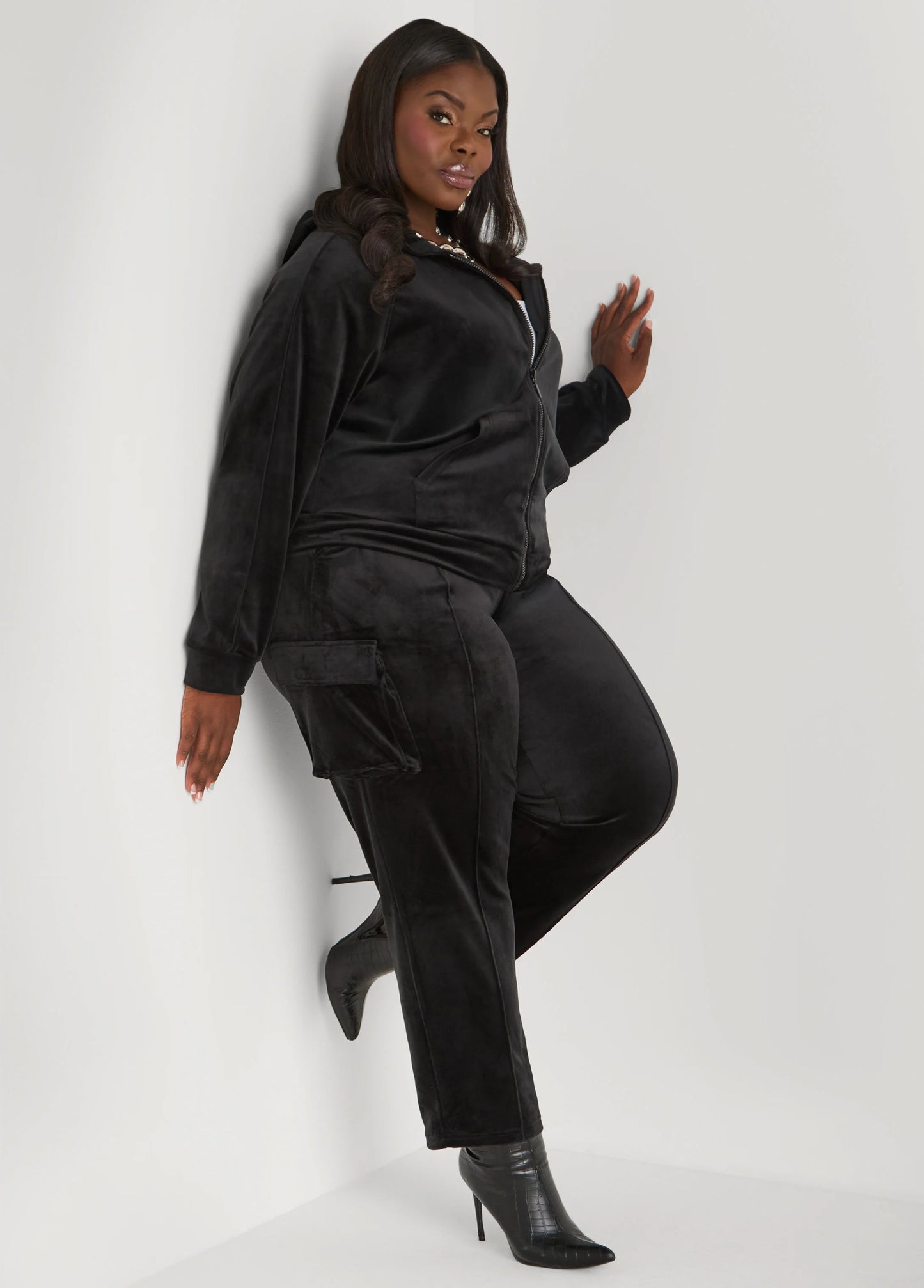Hooded Velour Track Jacket