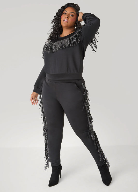 Studded Fringe Track Pants