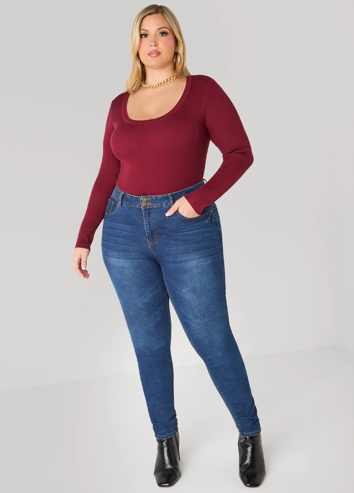 Ribbed Scoop Neck Sweater
