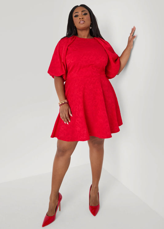 Balloon Sleeved Matelasse Dress