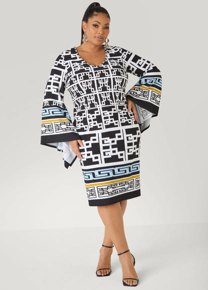 Textured Geo Print Sheath Dress