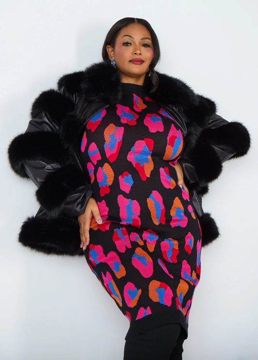 Leopard Intarsia Sweater Dress