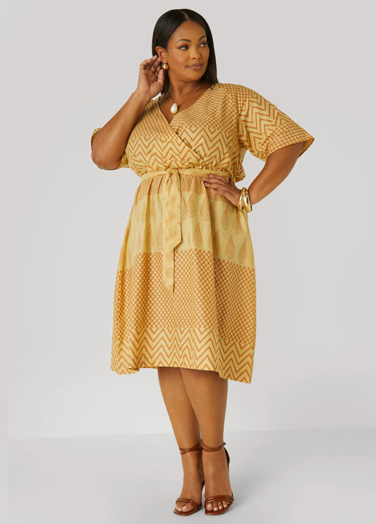 Printed Cotton Faux Wrap Dress
