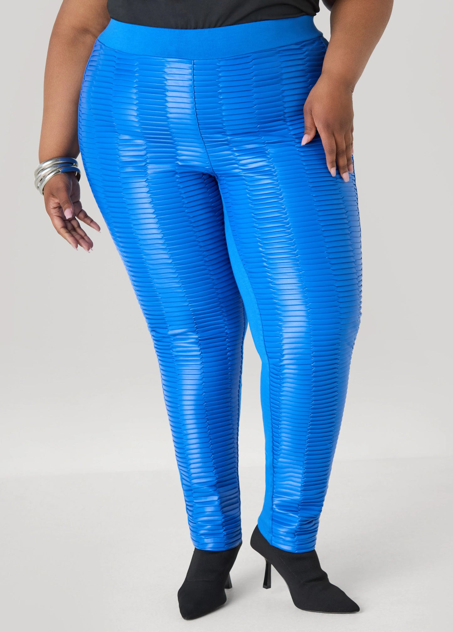 Pleated Faux Leather Ponte Leggings