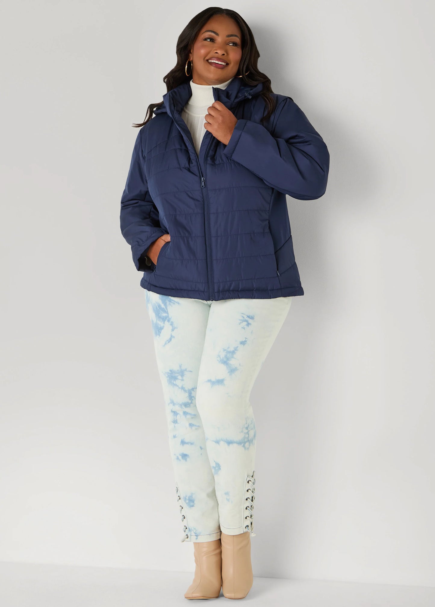 Knit Paneled Hooded Jacket