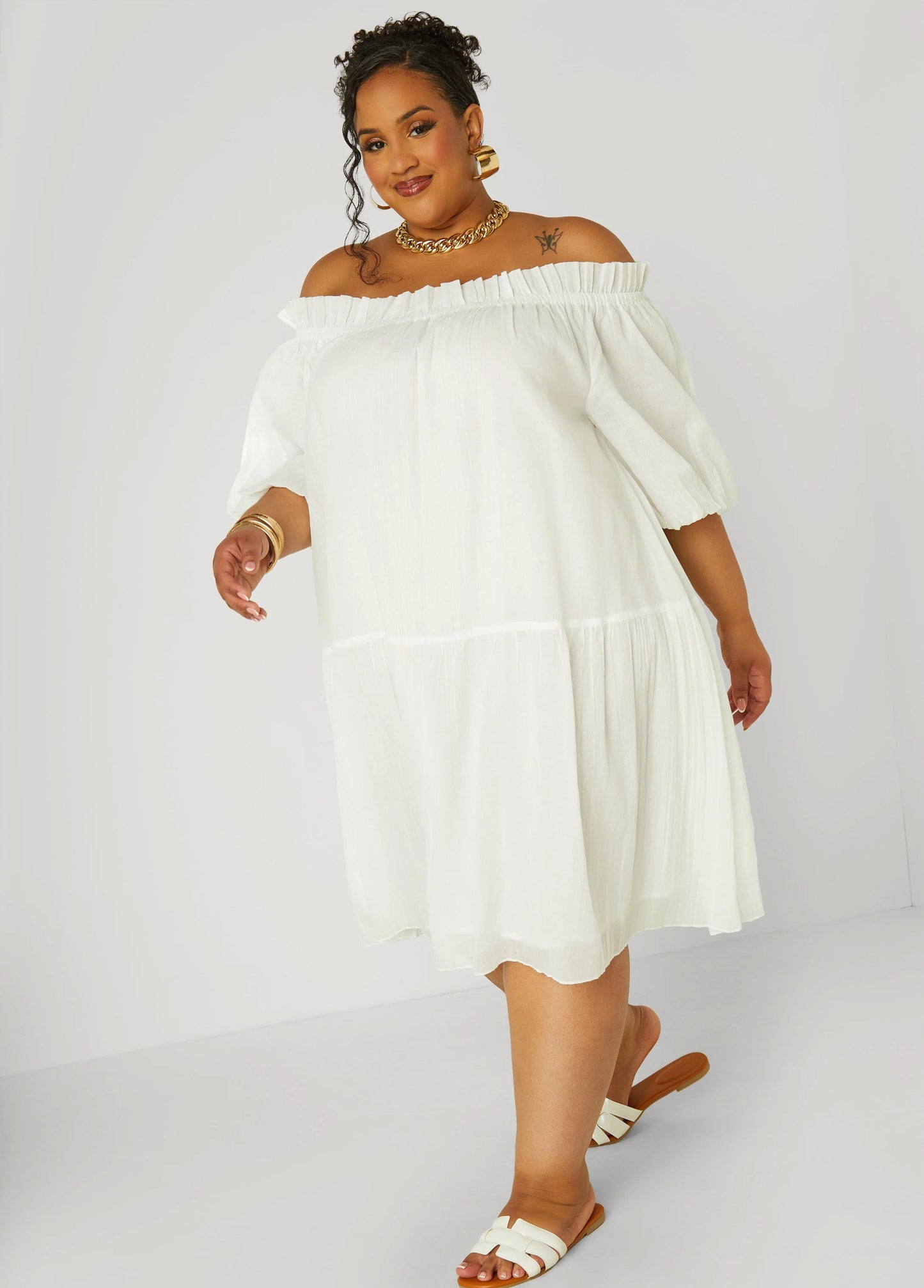 Off The Shoulder Gauze Dress