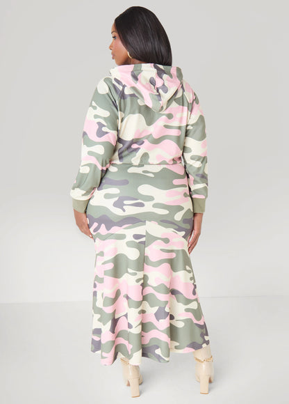 Flounced Camo Maxi Dress