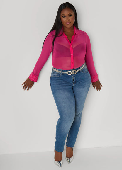 Crystal Embellished Mesh Shirt