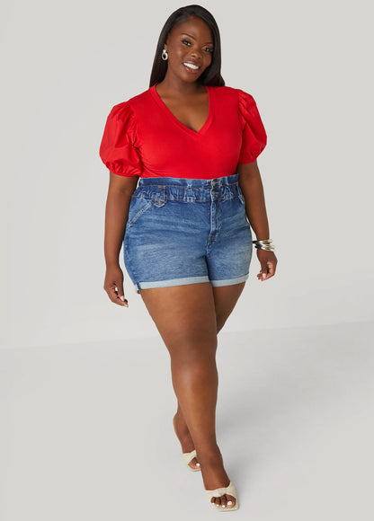 Paperbag Denim Shorts