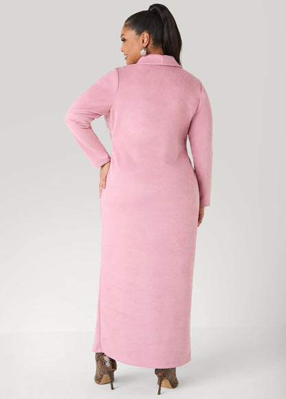 Cowl Neck Faux Suede Maxi Dress