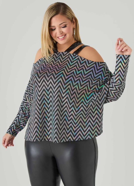 Cold Shoulder Metallic Top