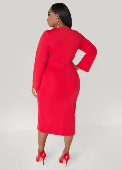 Zip Detailed Midi Bodycon Dress