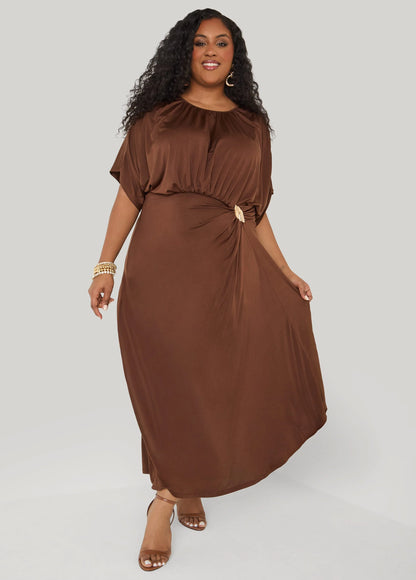 Embellished Gathered Maxi Dress