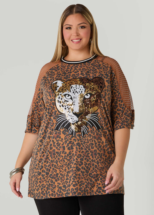 Embellished Leopard Jersey Tee