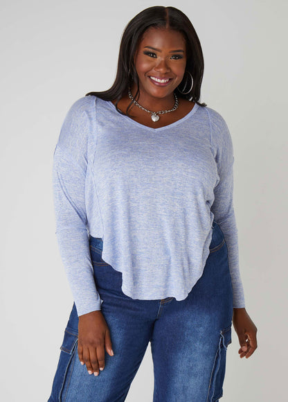 Slub Knit V Neck Top