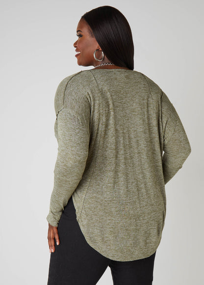 Slub Knit V Neck Top