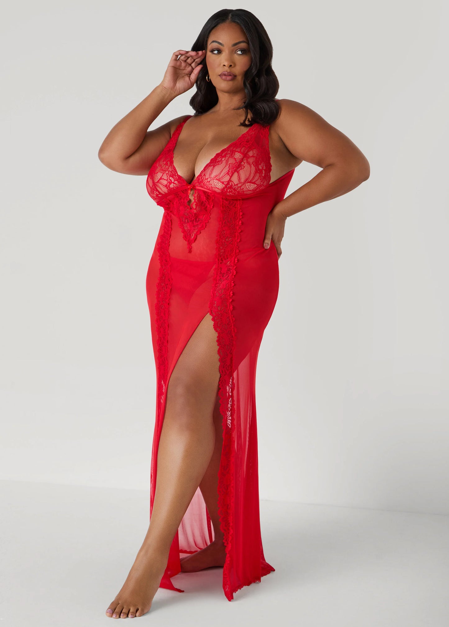 Lace And Mesh Lingerie Gown Set