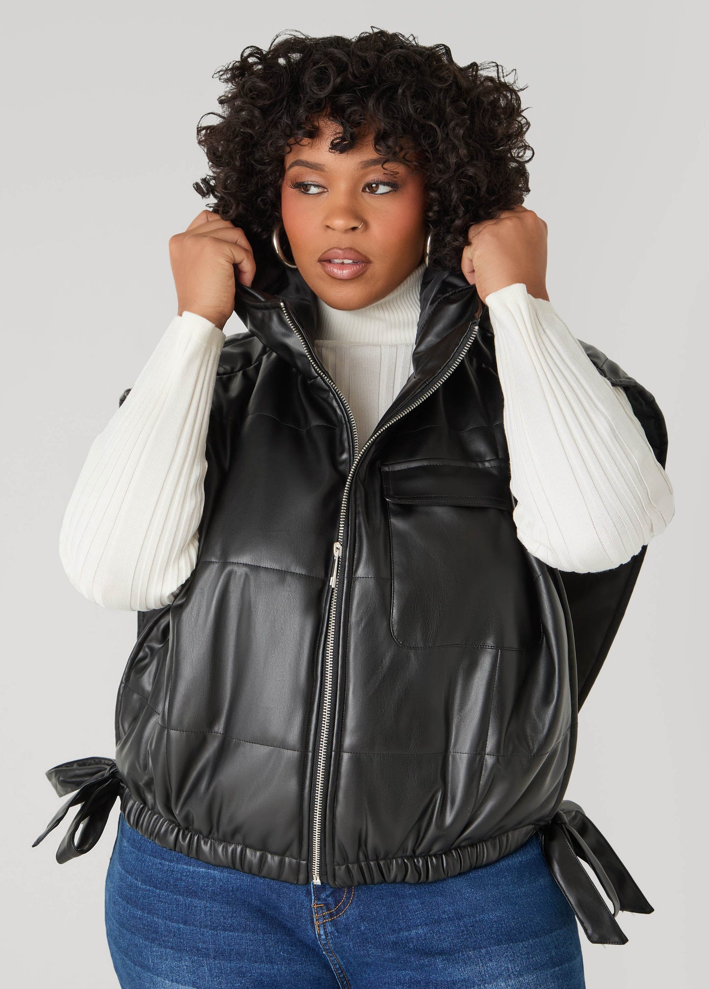 Faux Leather Open Side Vest