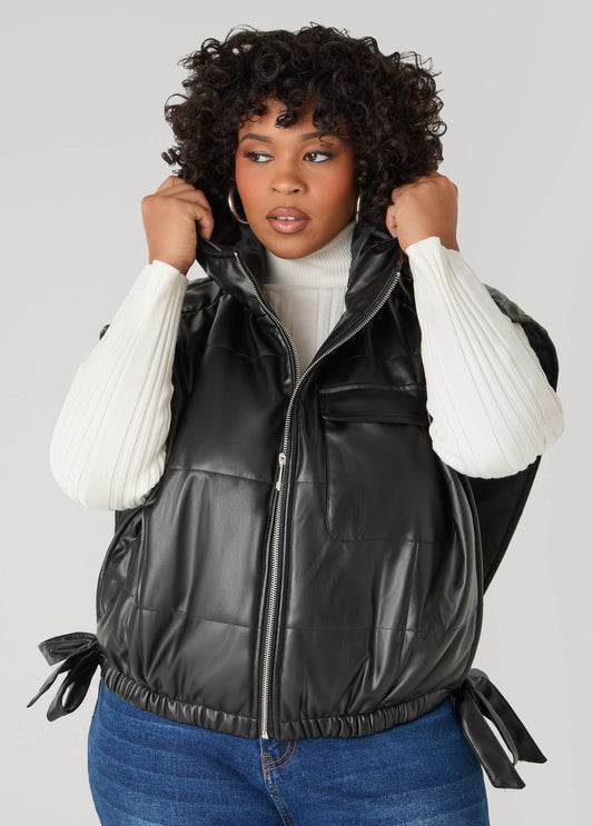 Faux Leather Open Side Vest