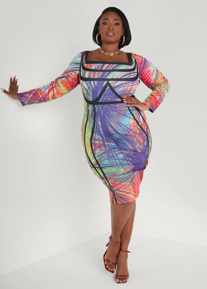 Abstract Print Bodycon Dress