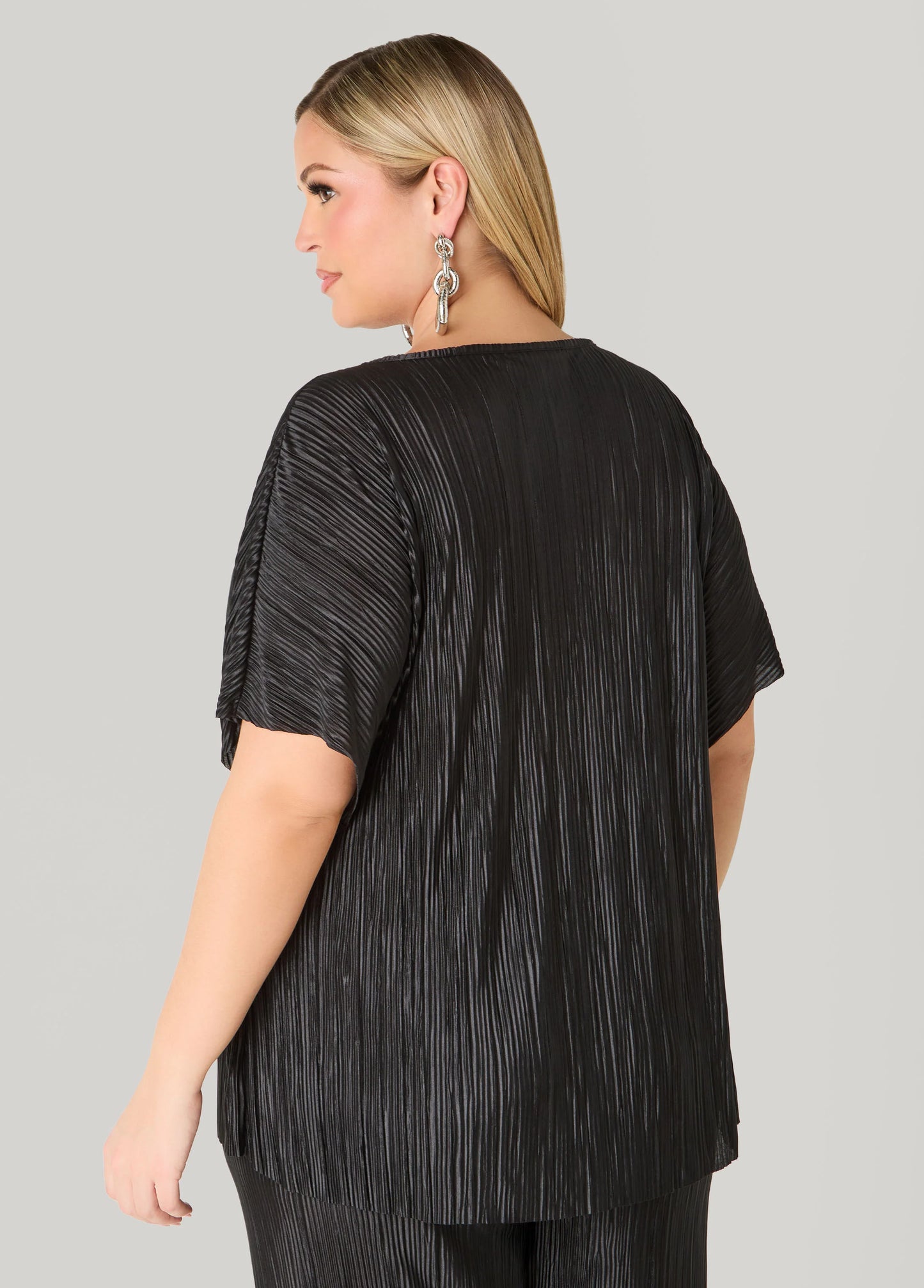 Cowl Neck Plisse Satin Blouse
