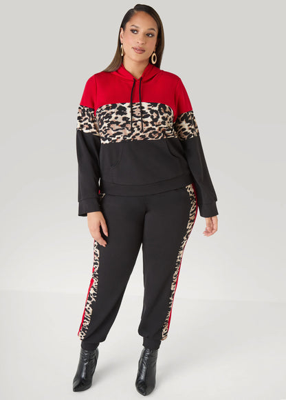 Animal Print Colorblock Hoodie