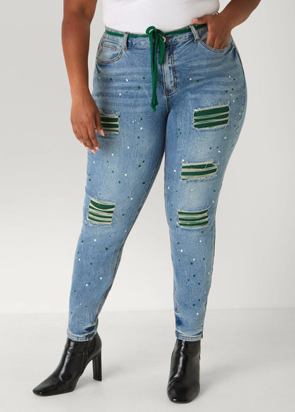 Ribbed Paneled Cutout Skinny Jeans