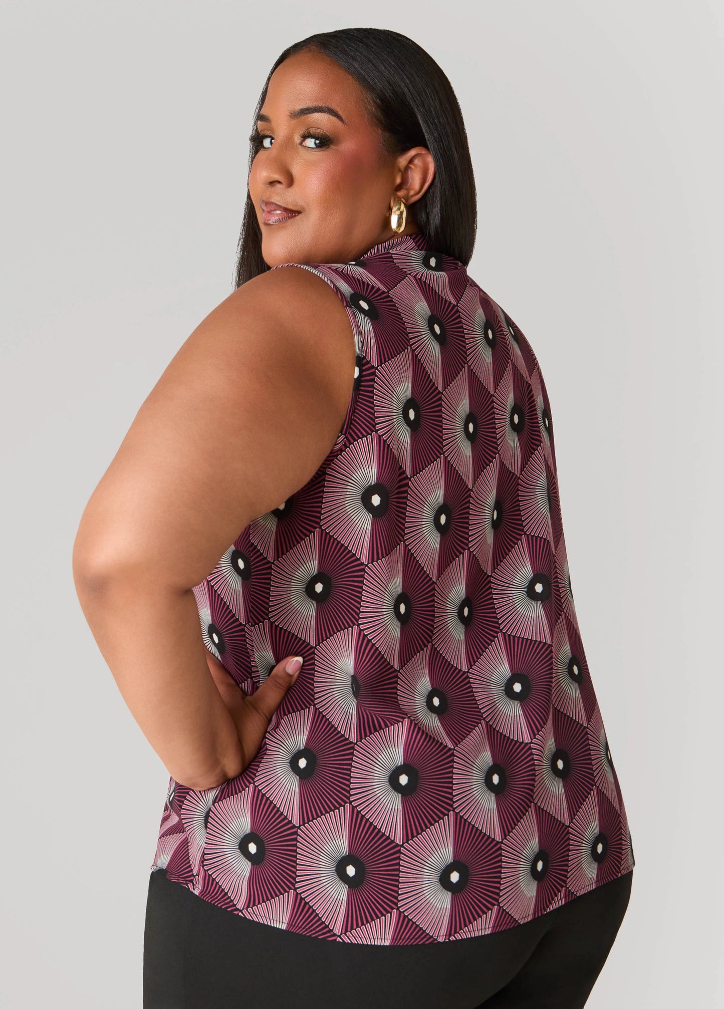 Geo Print Tie Neck Blouse