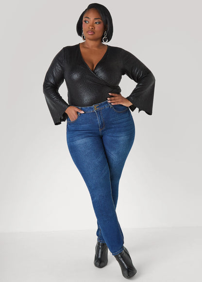 Metallic Pebbled Faux Wrap Top