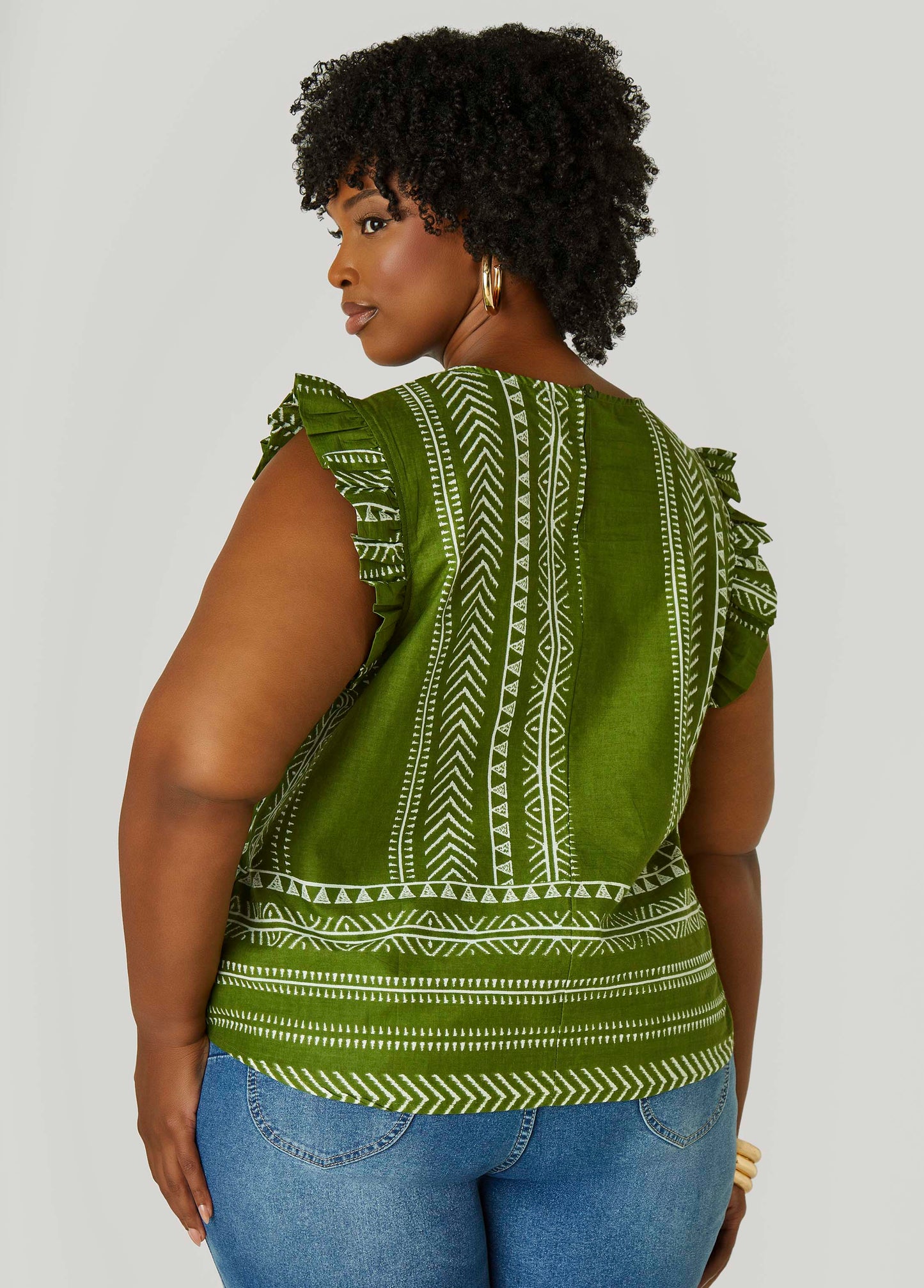 Ruffle Trimmed Printed Cotton Top