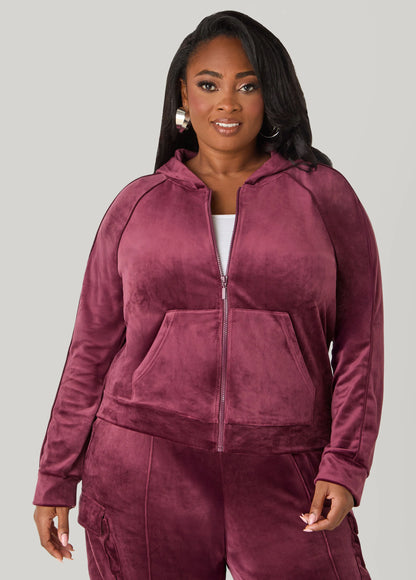 Hooded Velour Track Jacket