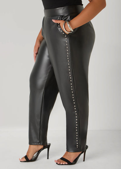 Studded Faux Leather Tapered Pants