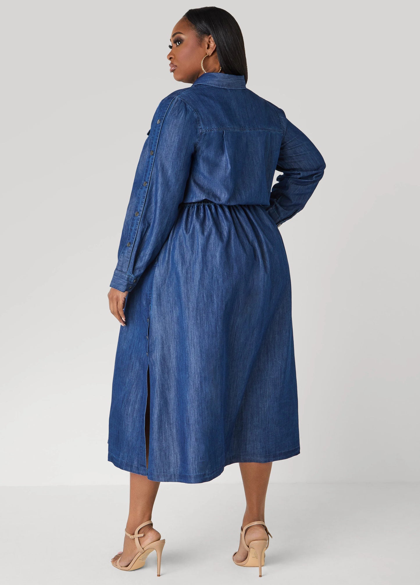 Tall Snap Detailed Chambray Shirtdress