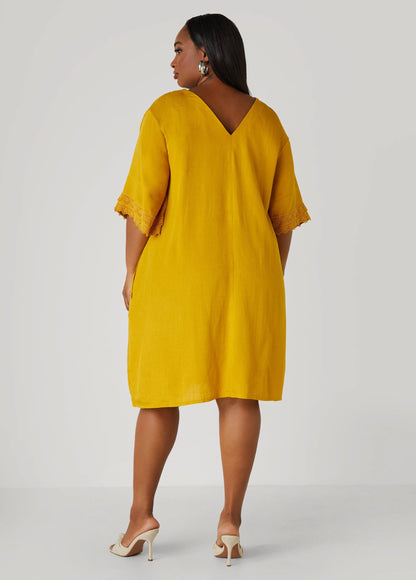 Crochet Trimmed V Neck Dress