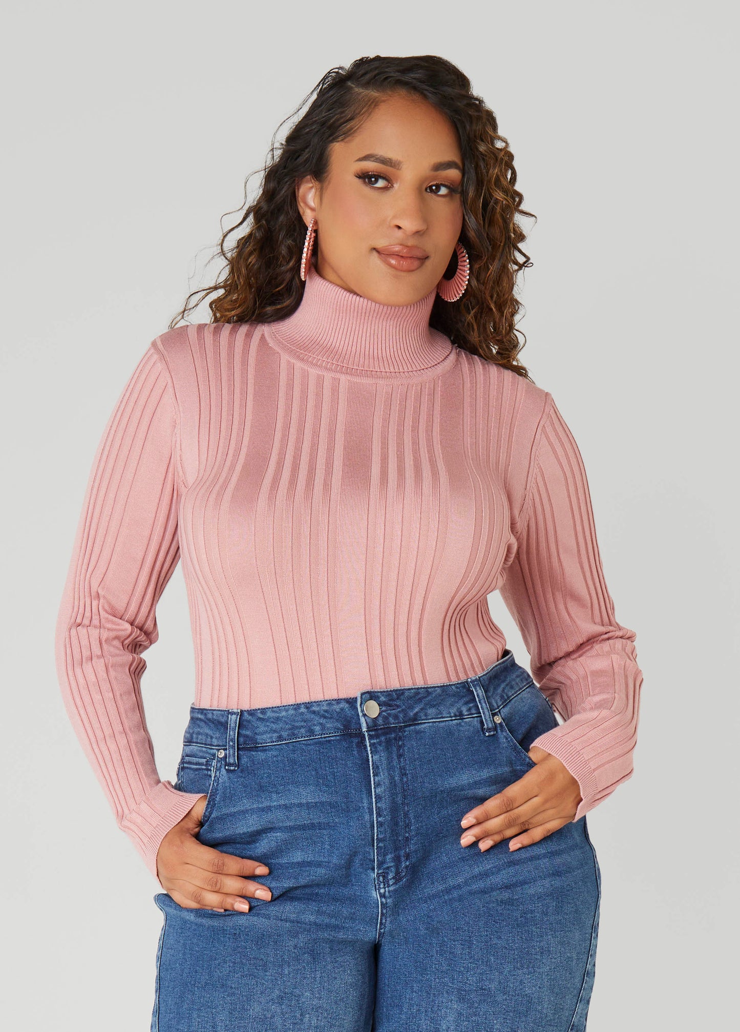 Ribbed Knit Turtleneck Sweater