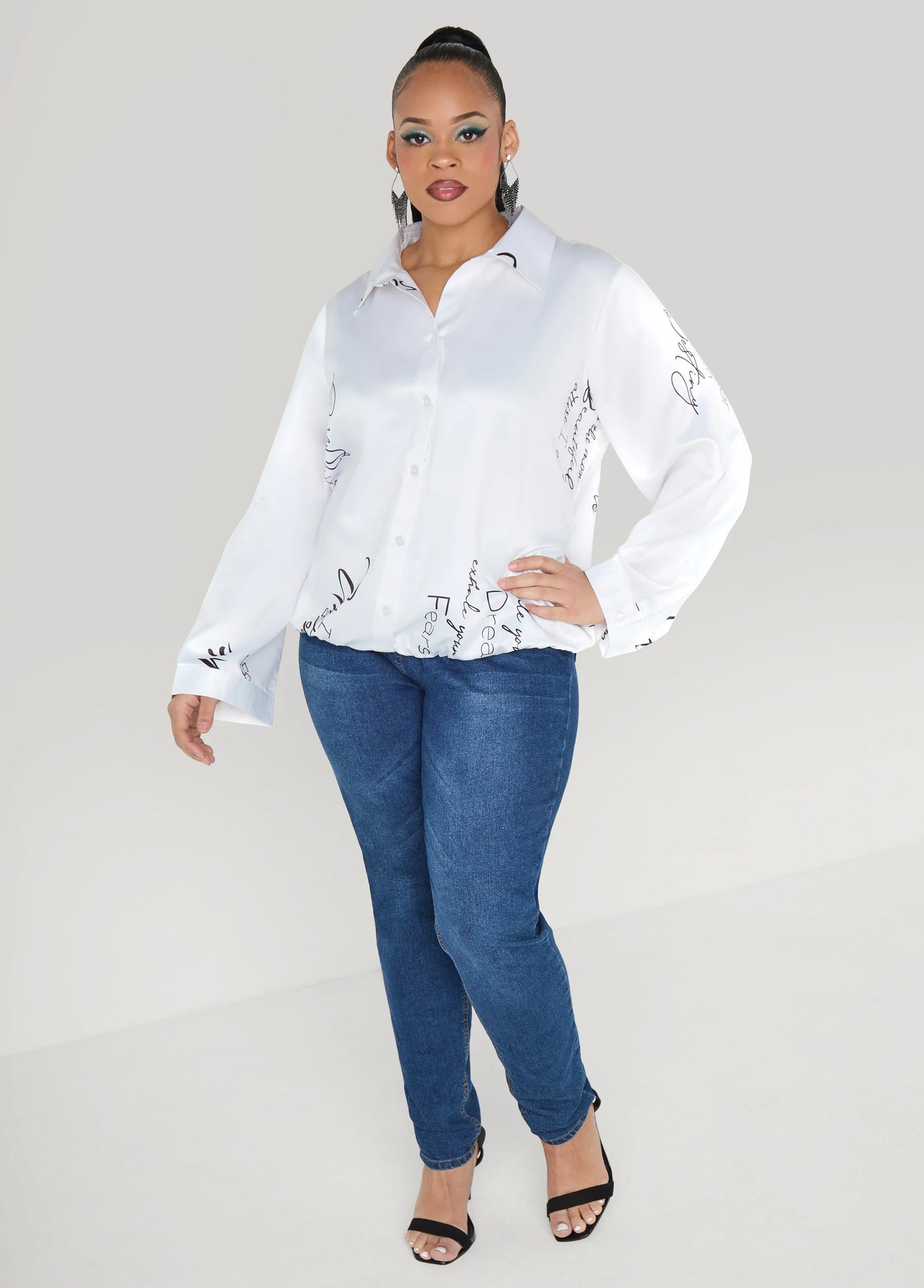 Powerful Print Satin Bubble Shirt