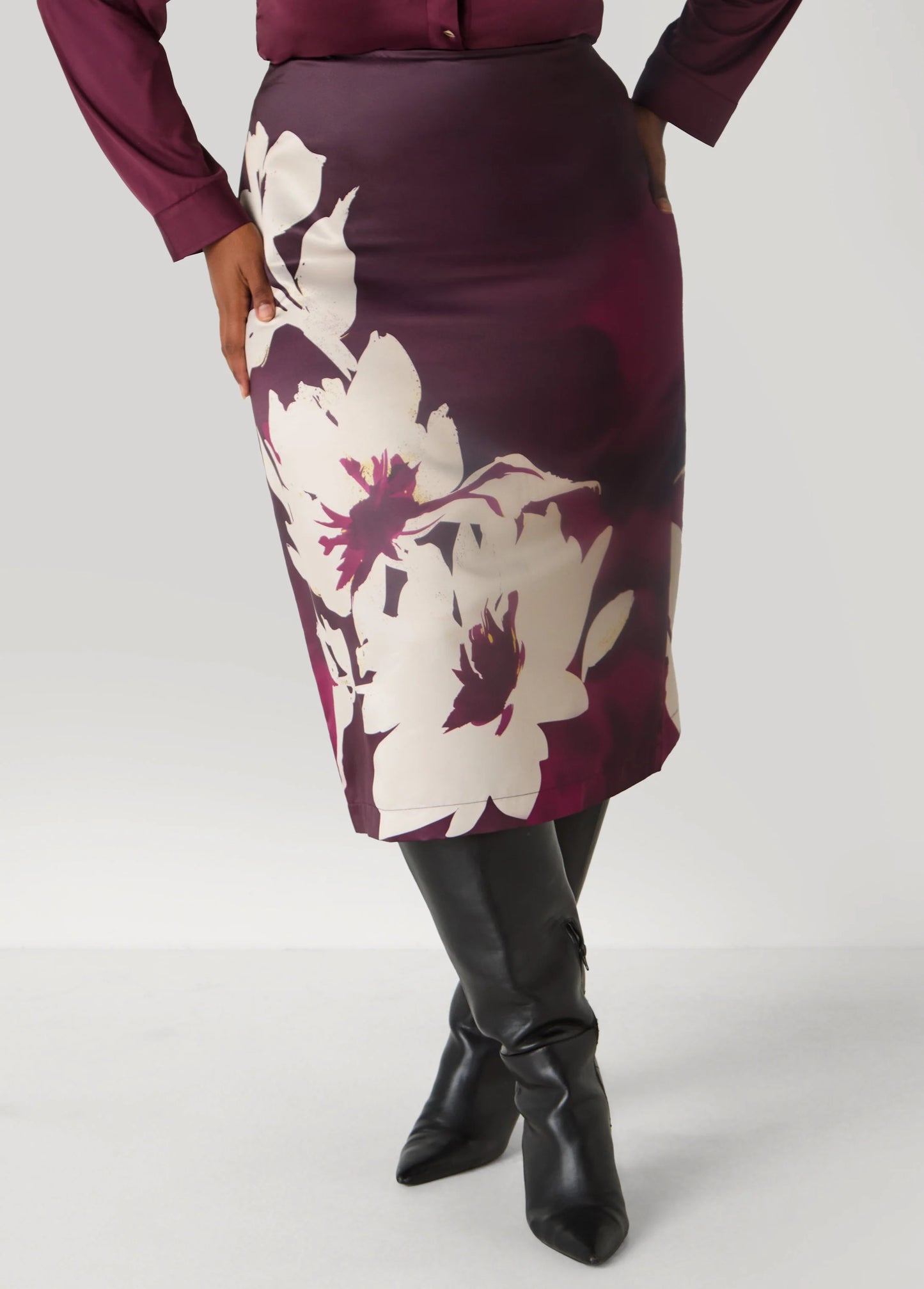 Floral Satin Midi Skirt