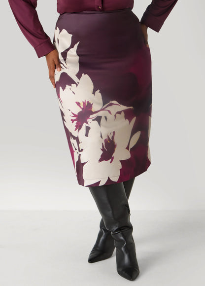 Floral Satin Midi Skirt