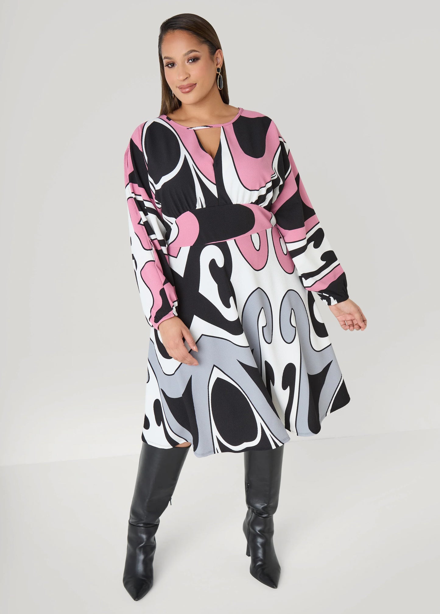 Split Sleeved Scroll Print Dress
