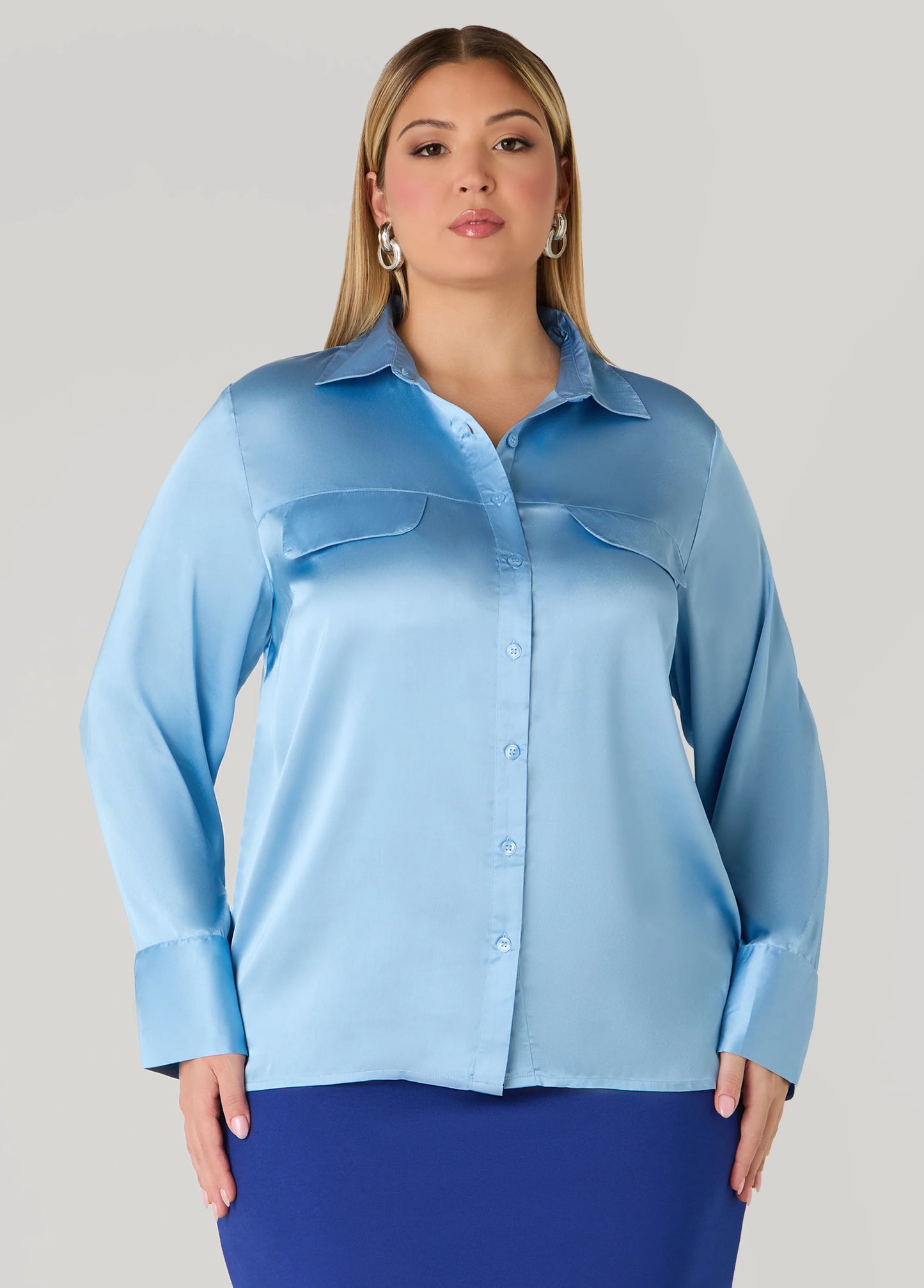 Faux Pocket Satin Shirt