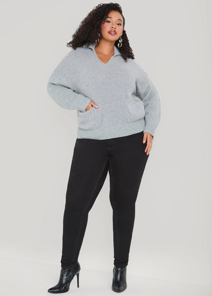 V Neck Boucle Knit Pullover